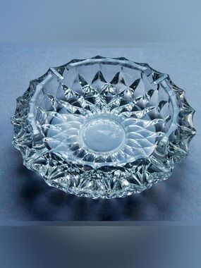 Vintage Diamond Point Cut Crystal Ashtray • MCM Catchall Dish